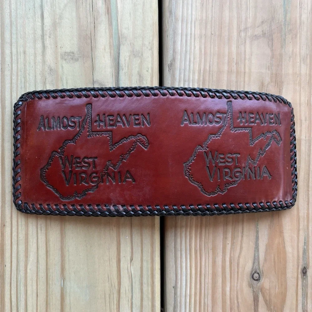 Vintage West Virginia Leather Wallet Bi Fold Whipstitch Hand Tooled USA Made